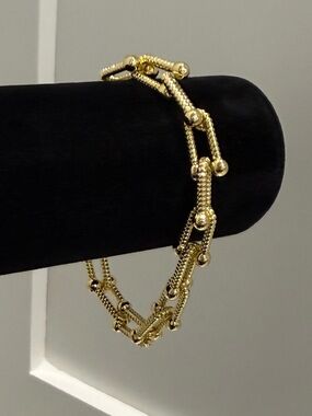 Gold Link & Bead Chain Bracelet - Women Jewelry